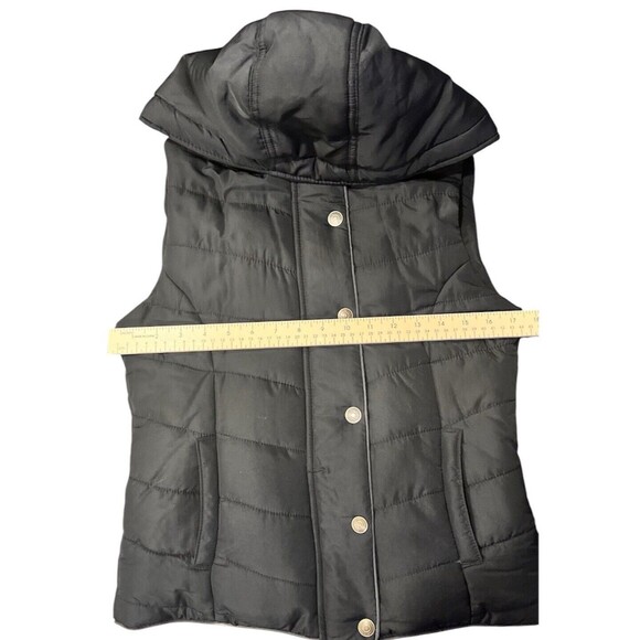 Aeropostale Hooded Puffer vest women Size Small Black Faux Fur - Picture 4 of 9